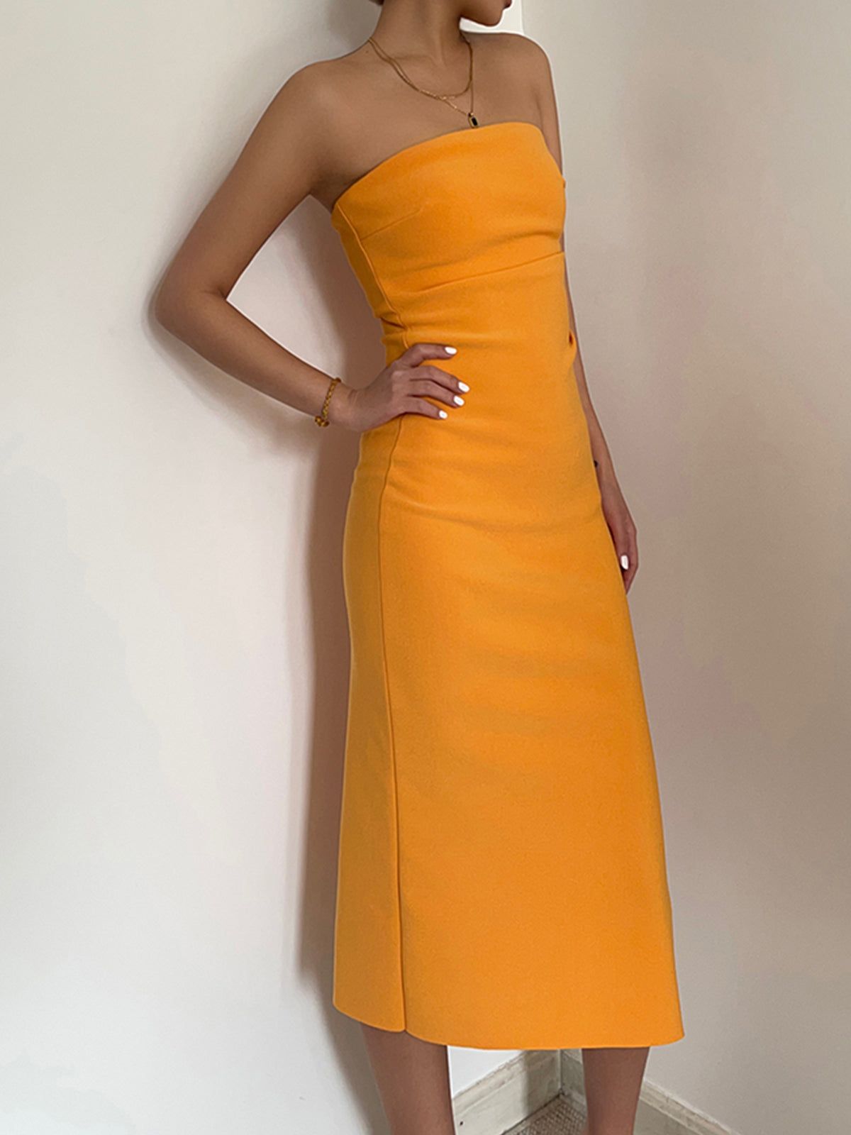 Ruched Slit Strapless Midi Dress sold by COMMENSE product image thumbnail 6