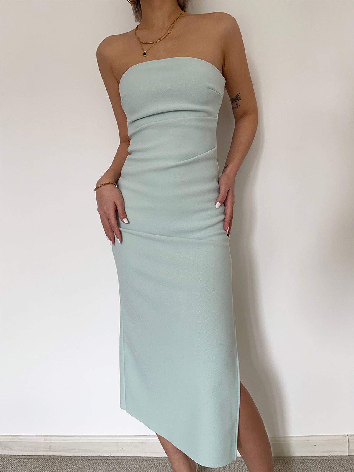 Ruched Slit Strapless Midi Dress sold by COMMENSE product image thumbnail 3