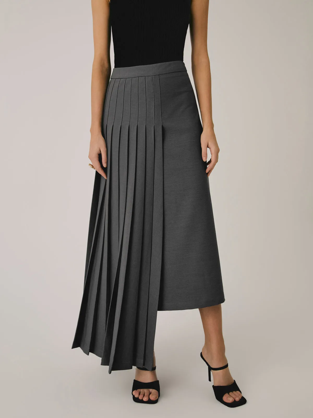 Asymmetric Pleated Maxi Skirt sold by COMMENSE product image thumbnail 2