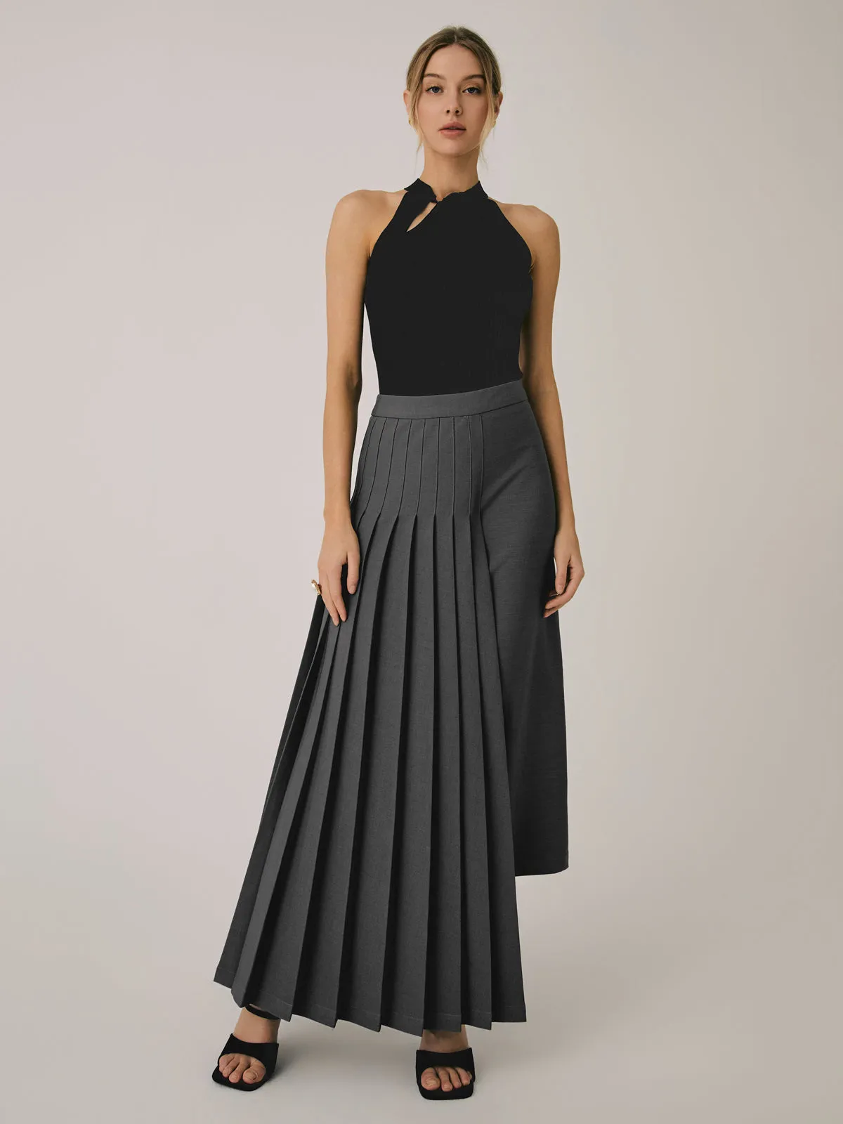 Asymmetric Pleated Maxi Skirt sold by COMMENSE