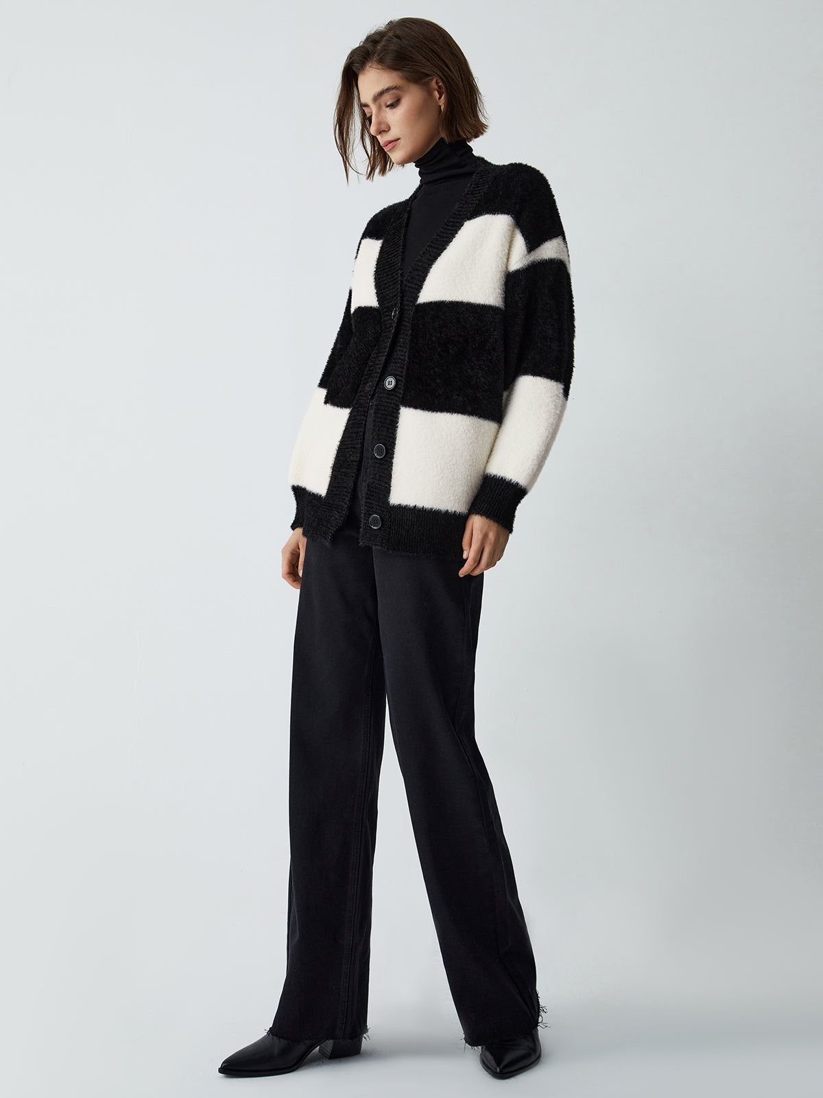 First Choice Stripe Fuzzy Cardigan sold by COMMENSE product image thumbnail 3