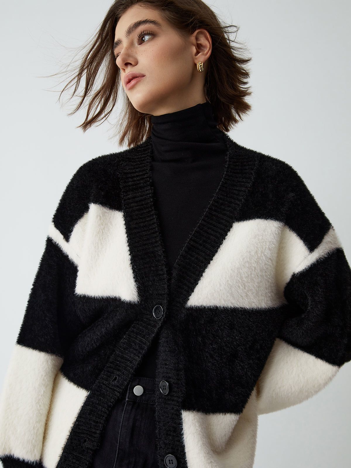 First Choice Stripe Fuzzy Cardigan sold by COMMENSE
