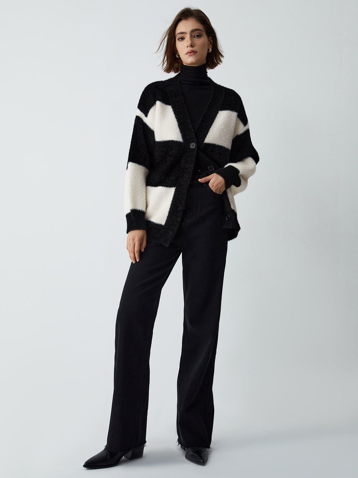 First Choice Stripe Fuzzy Cardigan sold by COMMENSE product image thumbnail 2