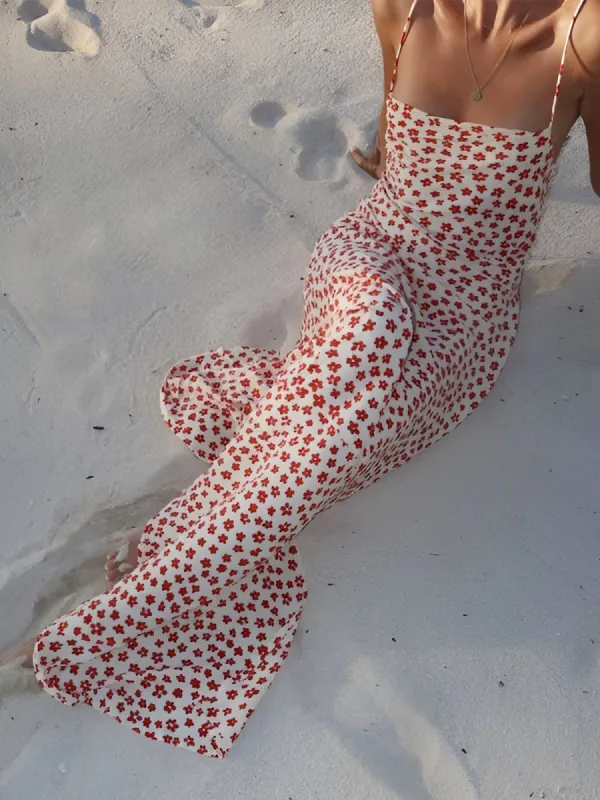 Strappy Floral Print Crisscross Flowy Long Sundress sold by COMMENSE