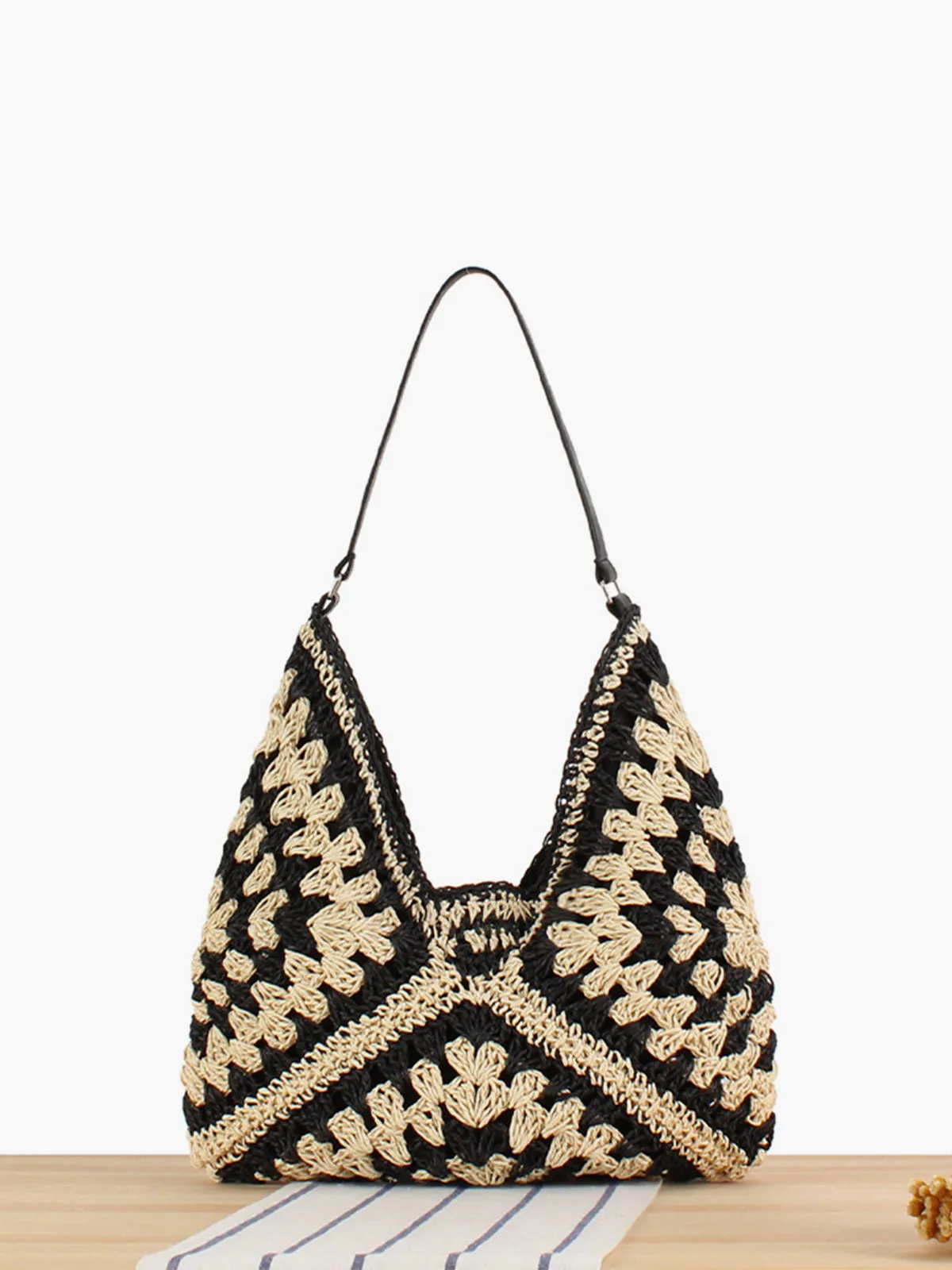 Vintage Crochet Macrame Shoulder Bag sold by COMMENSE
