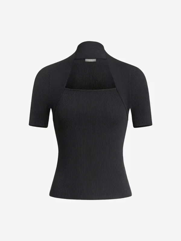 Ribbed Short Sleeve Top sold by COMMENSE