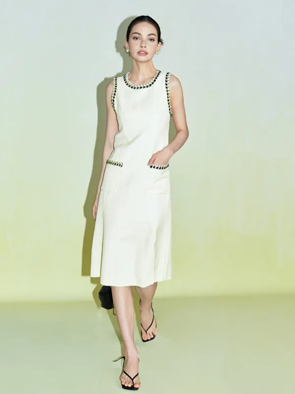 Tweed Sleeveless Contrast Trim Split Midi Dress sold by COMMENSE