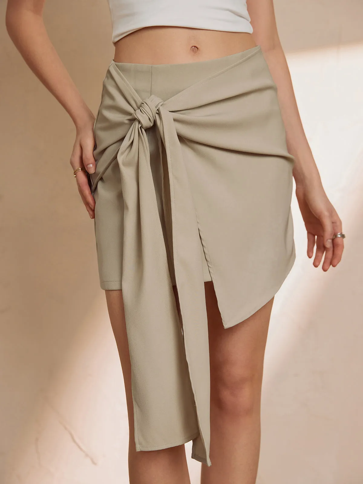 Asymmetrical Knotted Midi Skirt sold by COMMENSE product image thumbnail 2