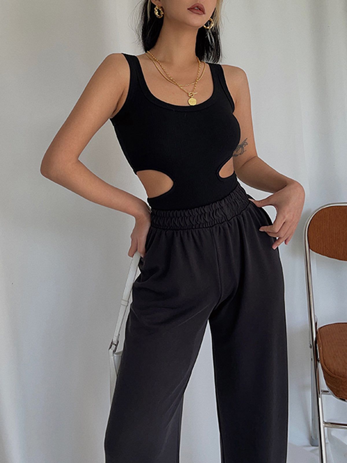 Waist Cutout Square Neck Bodysuit sold by COMMENSE product image thumbnail 4