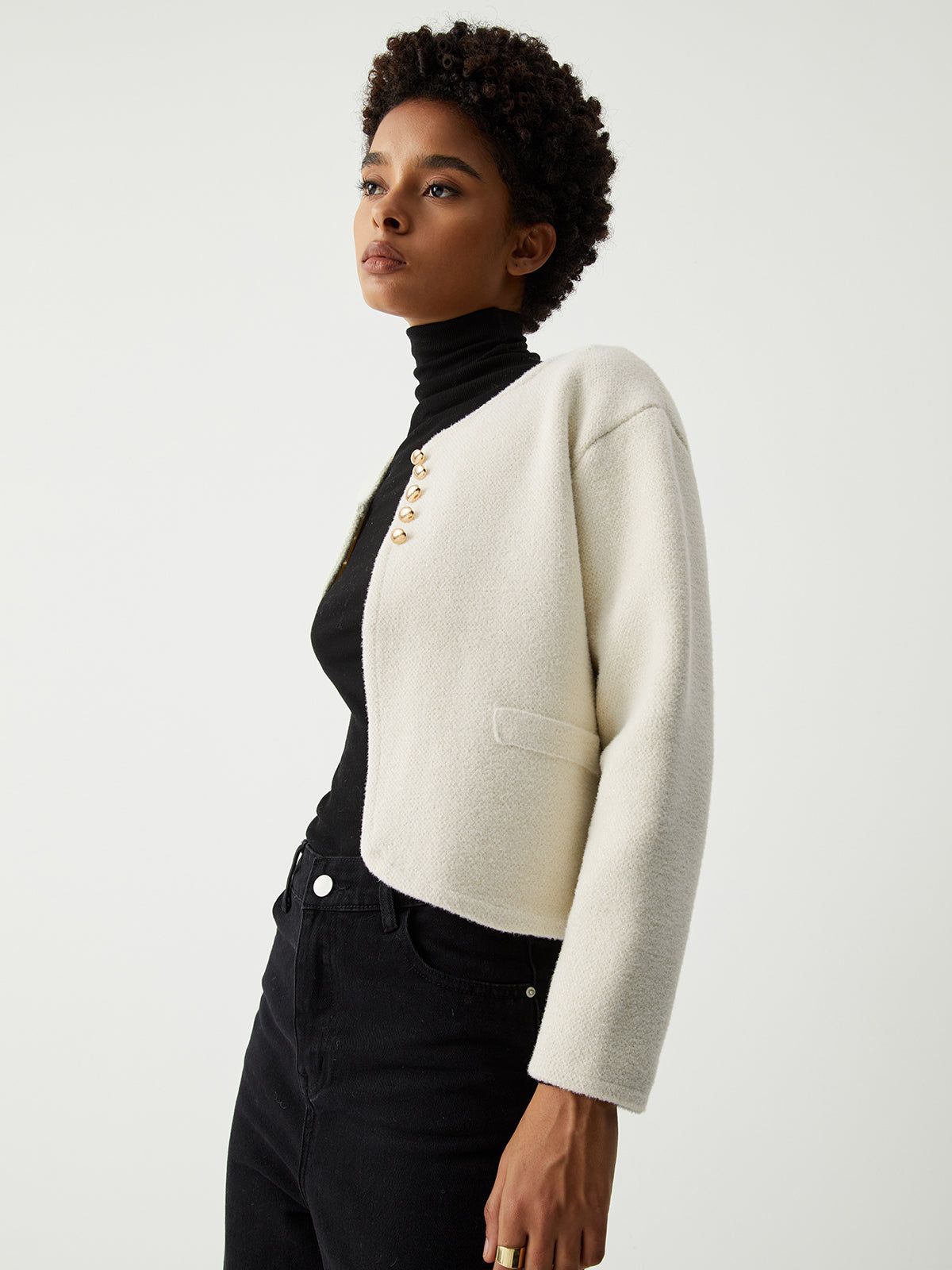 Cream Half Button Detail Cardigan sold by COMMENSE product image thumbnail 3