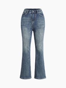 Buttoned Faded Denim Flare Jeans sold by COMMENSE