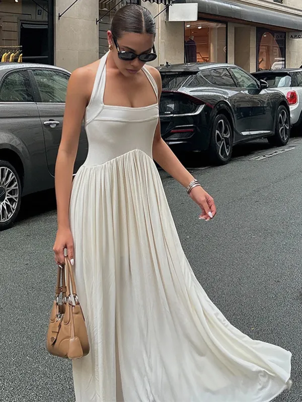 Halter Paneled Swing Long Dress sold by COMMENSE