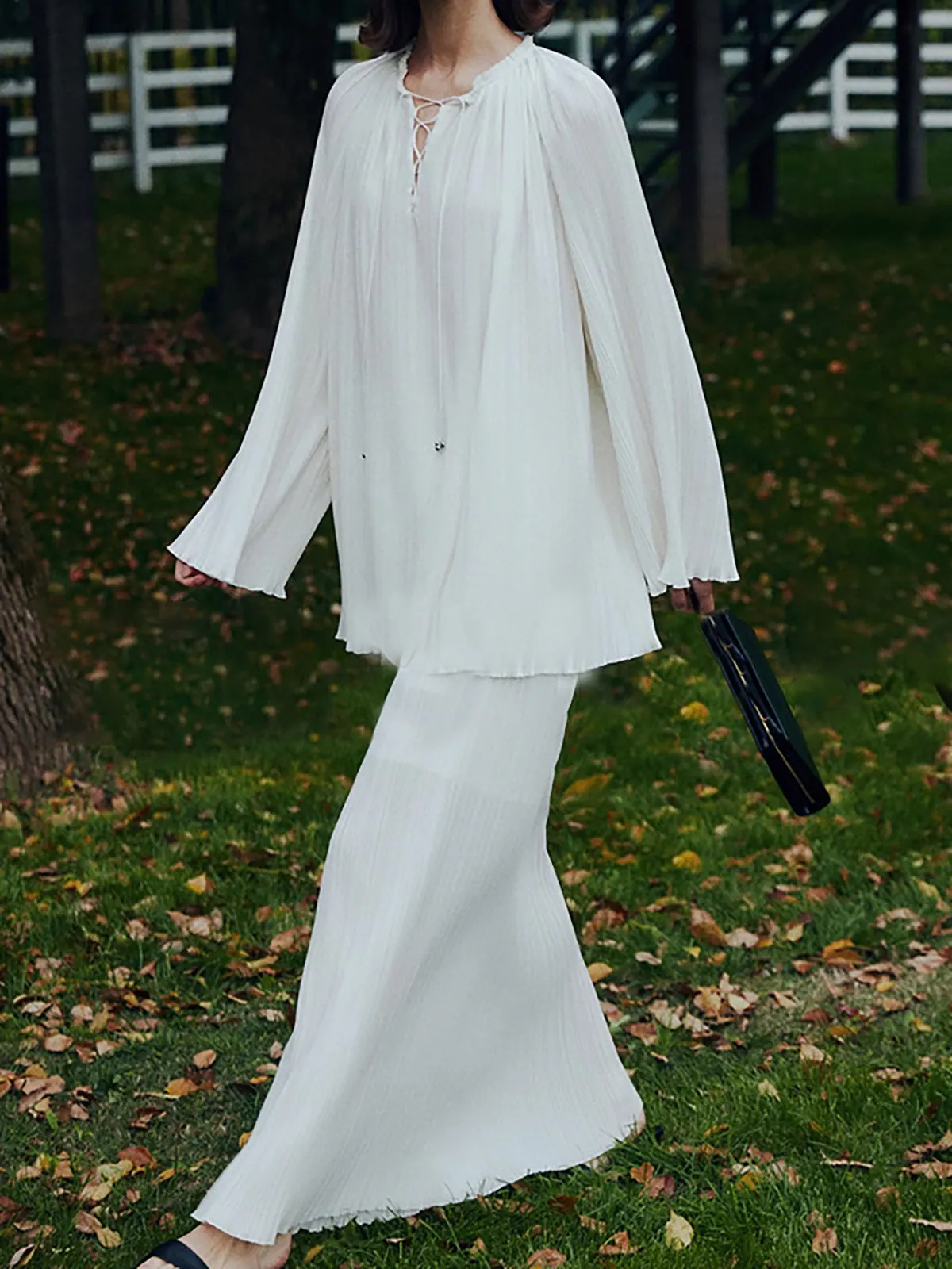 Solid Pleated Shift Skirt sold by COMMENSE product image thumbnail 4