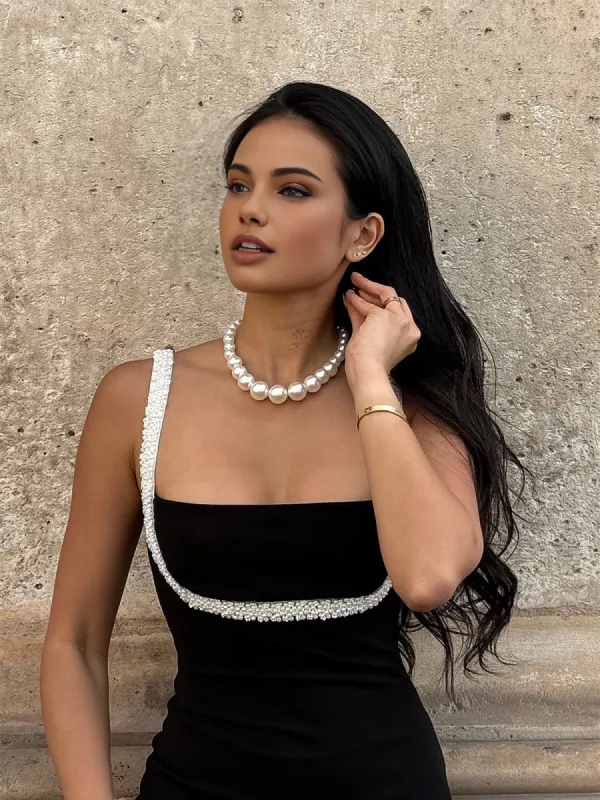 Off-White Acrylic Bead Necklace sold by COMMENSE