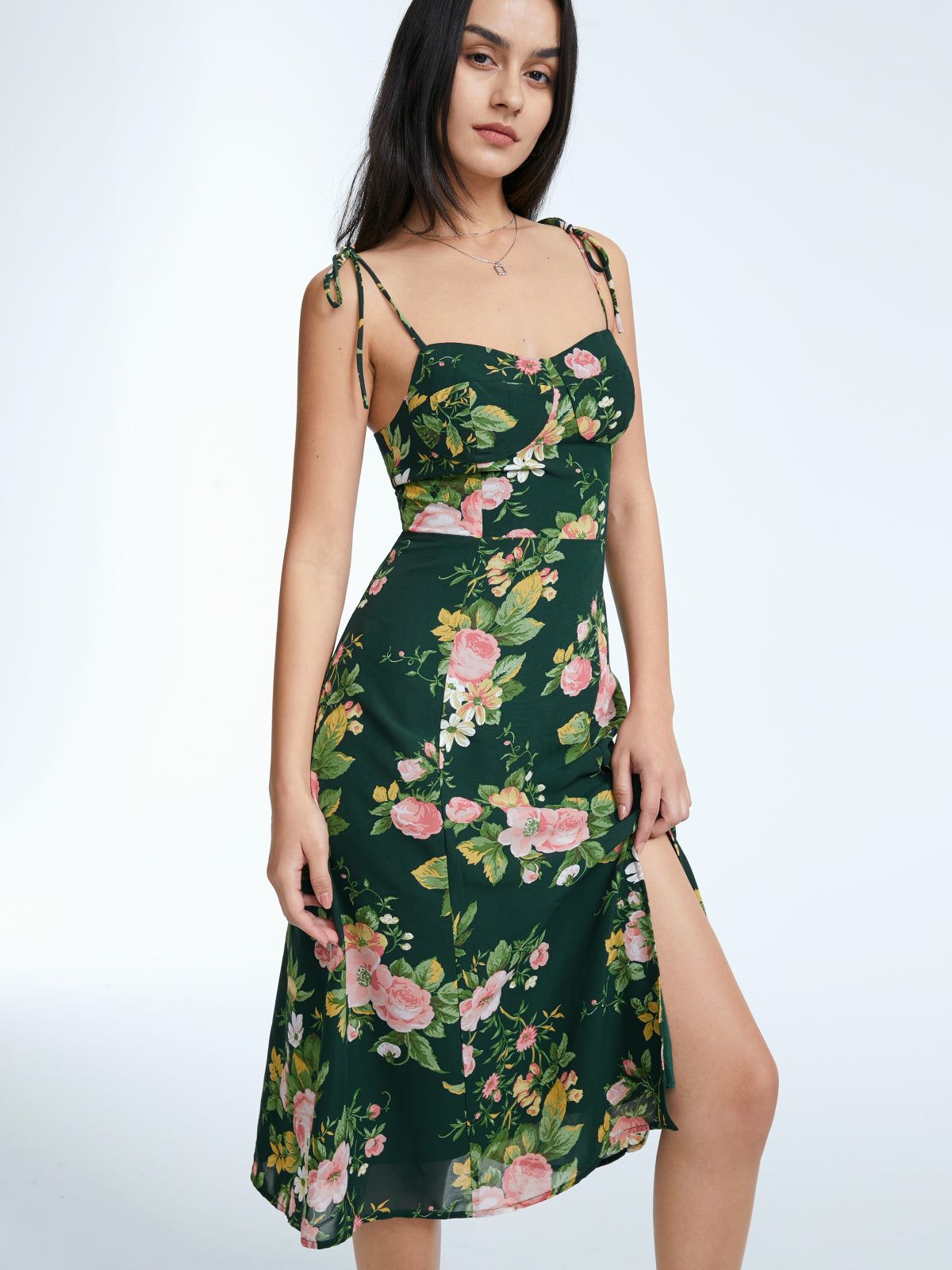 Floral Bloom Contour Midi Strap Dress sold by COMMENSE product image thumbnail 3