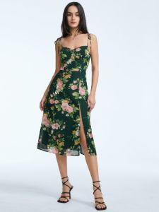 Floral Bloom Contour Midi Strap Dress sold by COMMENSE