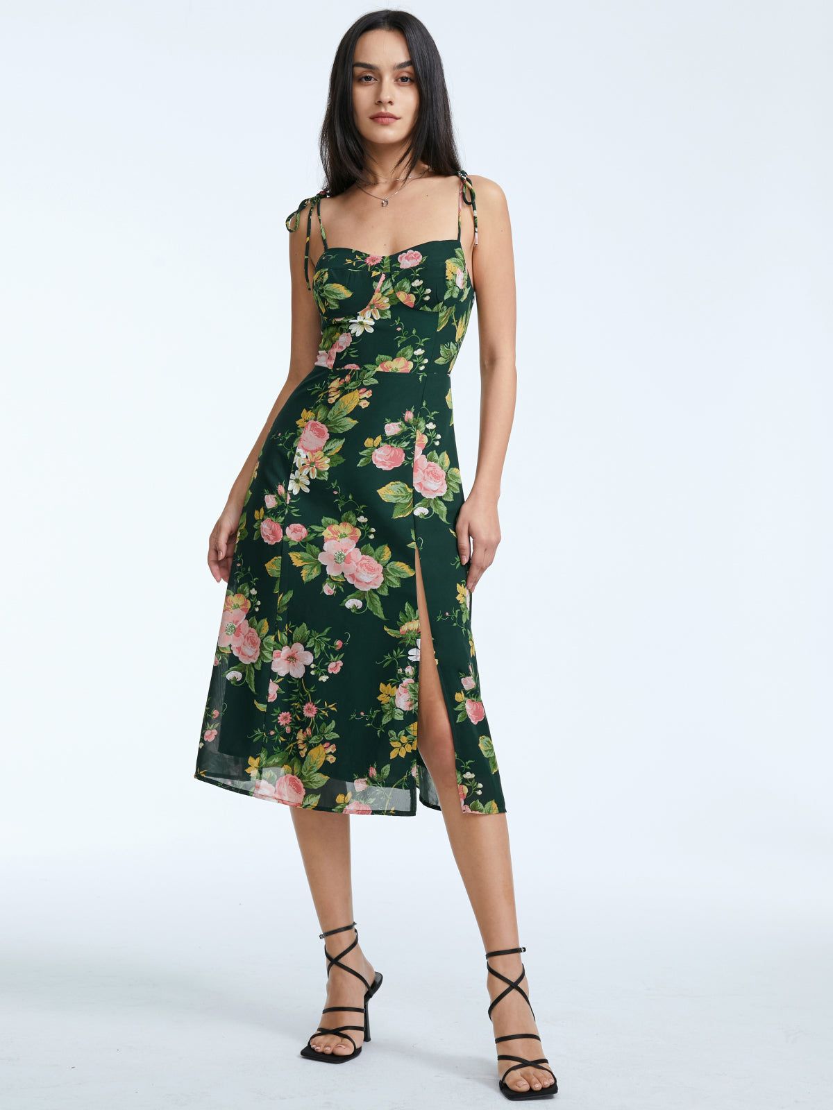 Floral Bloom Contour Midi Strap Dress sold by COMMENSE product image thumbnail 4