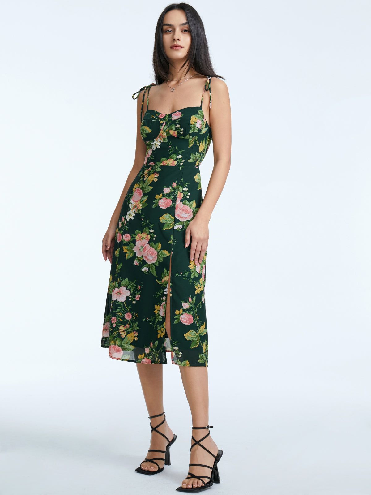 Floral Bloom Contour Midi Strap Dress sold by COMMENSE