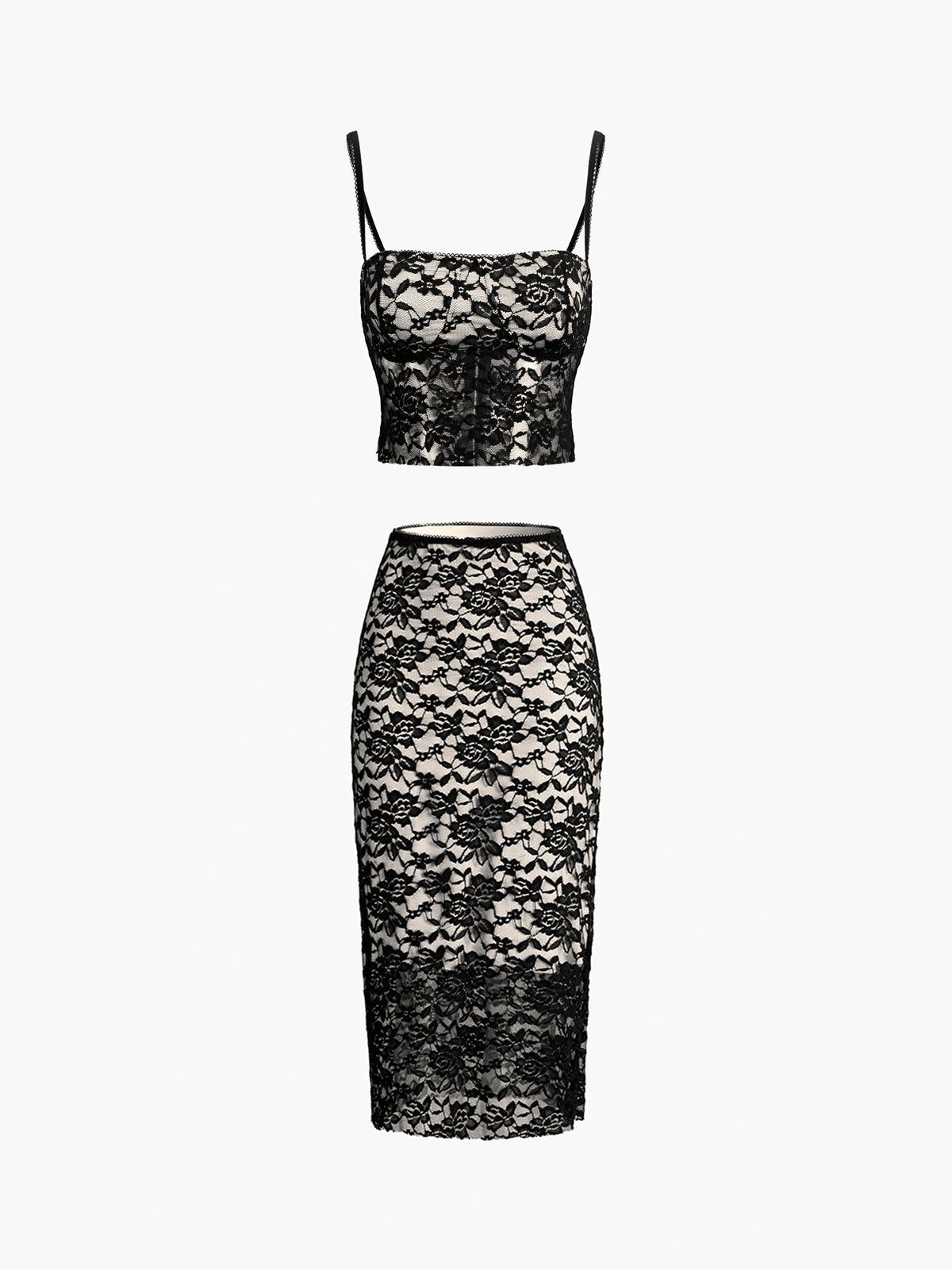 Floral Lace Two Piece Skirt Set sold by COMMENSE