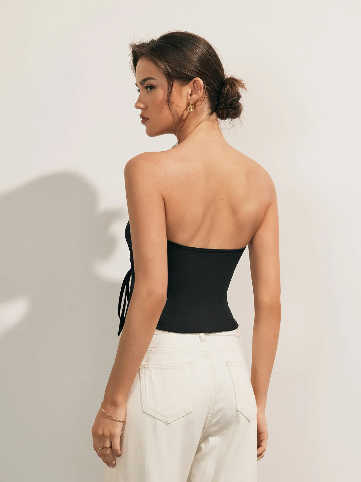 Solid Drawstring Backless Knotted Tube Top sold by COMMENSE product image thumbnail 2