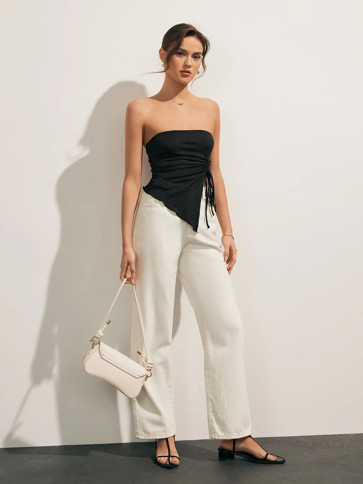 Solid Drawstring Backless Knotted Tube Top sold by COMMENSE product image thumbnail 5