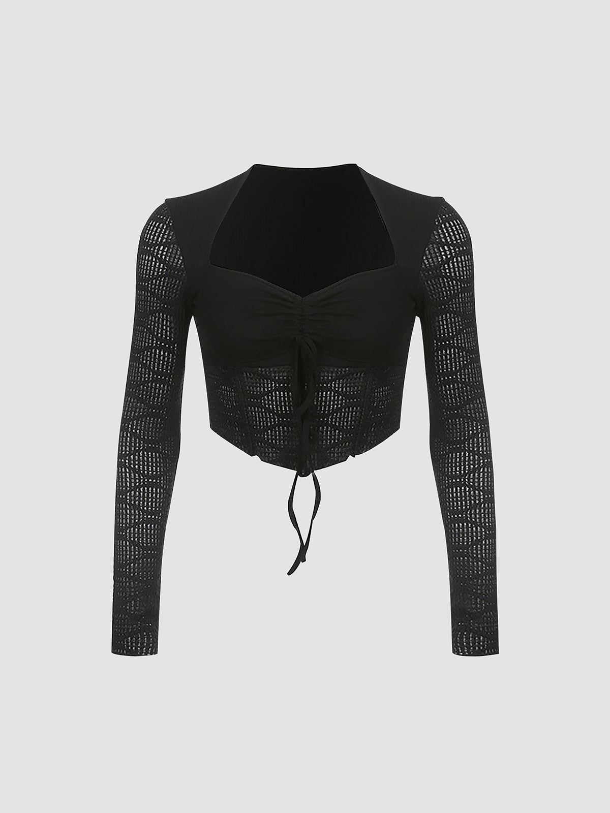 Mesh Long Sleeve Corset Crop Shirt sold by COMMENSE product image thumbnail 2