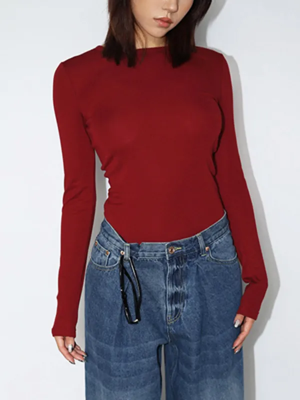 Slinky Solid Long Sleeve Crew Neck Shirt sold by COMMENSE