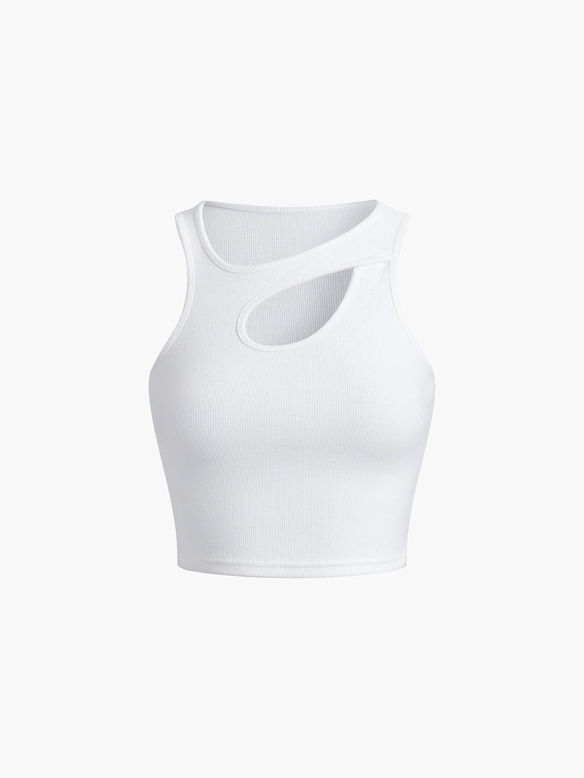 Asymmetrical Cutout Crop Tank Top sold by COMMENSE