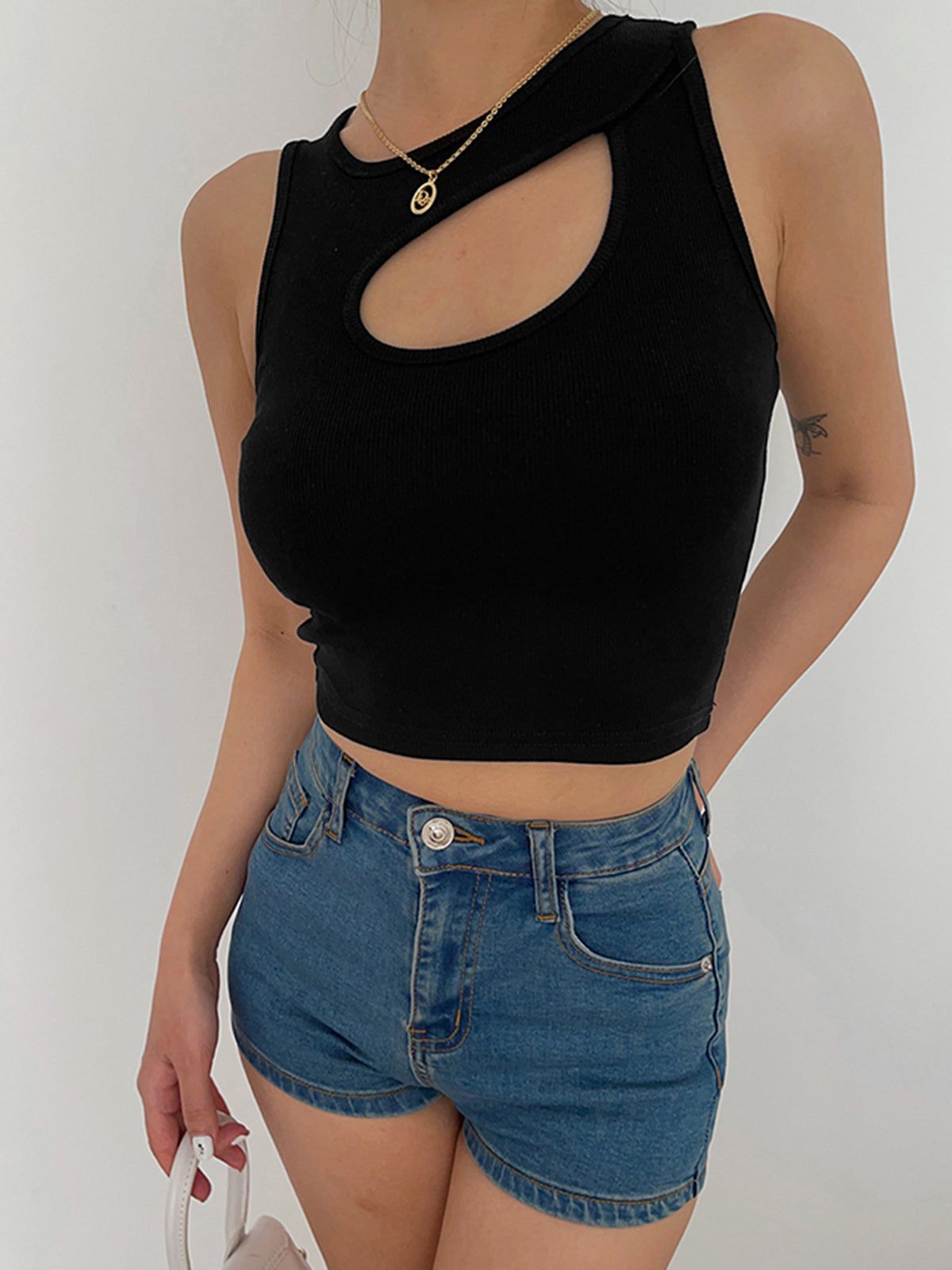 Asymmetrical Cutout Crop Tank Top sold by COMMENSE product image thumbnail 5