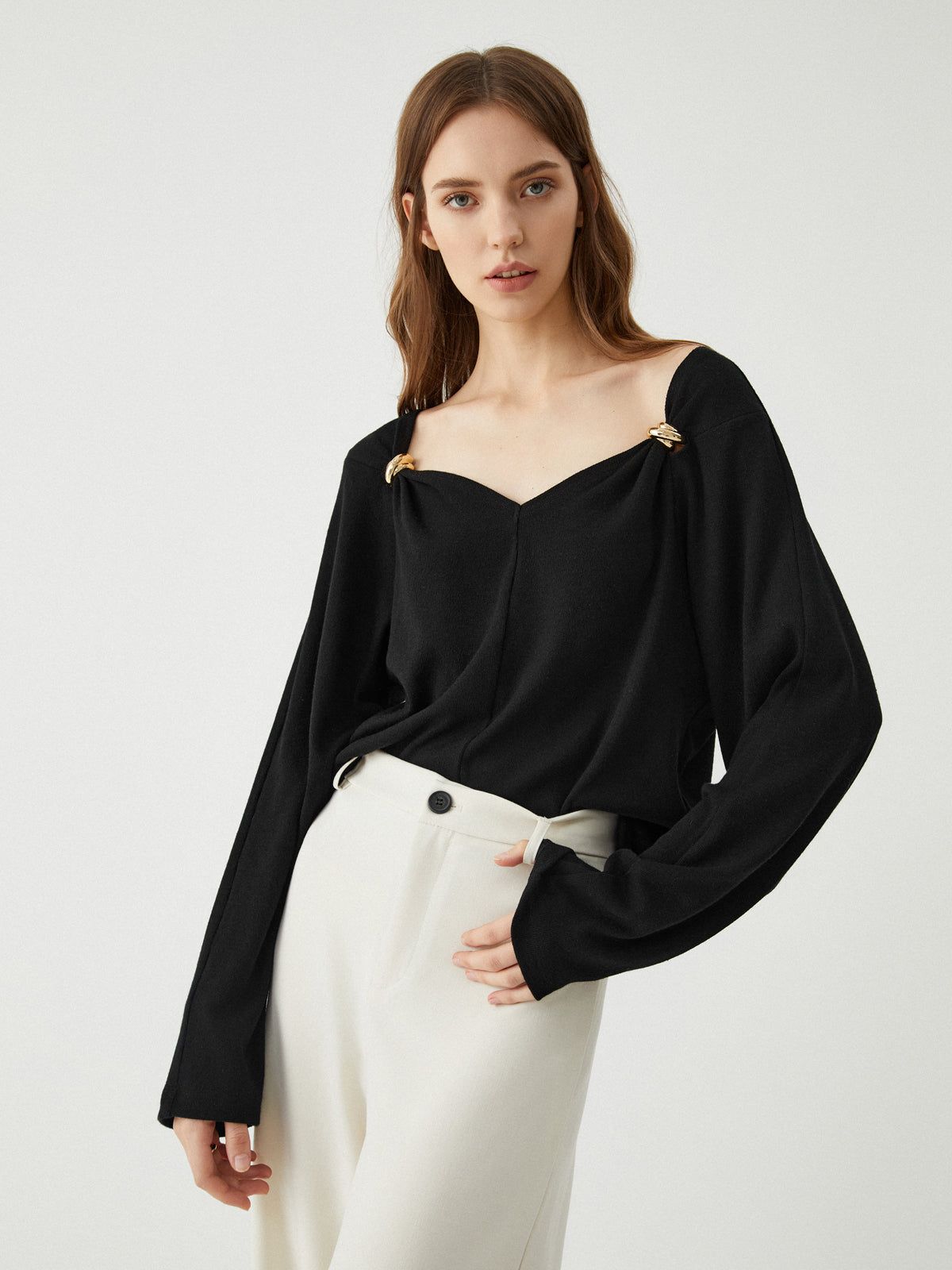 Sweetheart Neckline Long Sleeve Top sold by COMMENSE