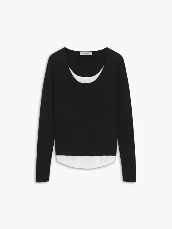 Double Lined Two Tone Long Sleeve Knit Top sold by COMMENSE