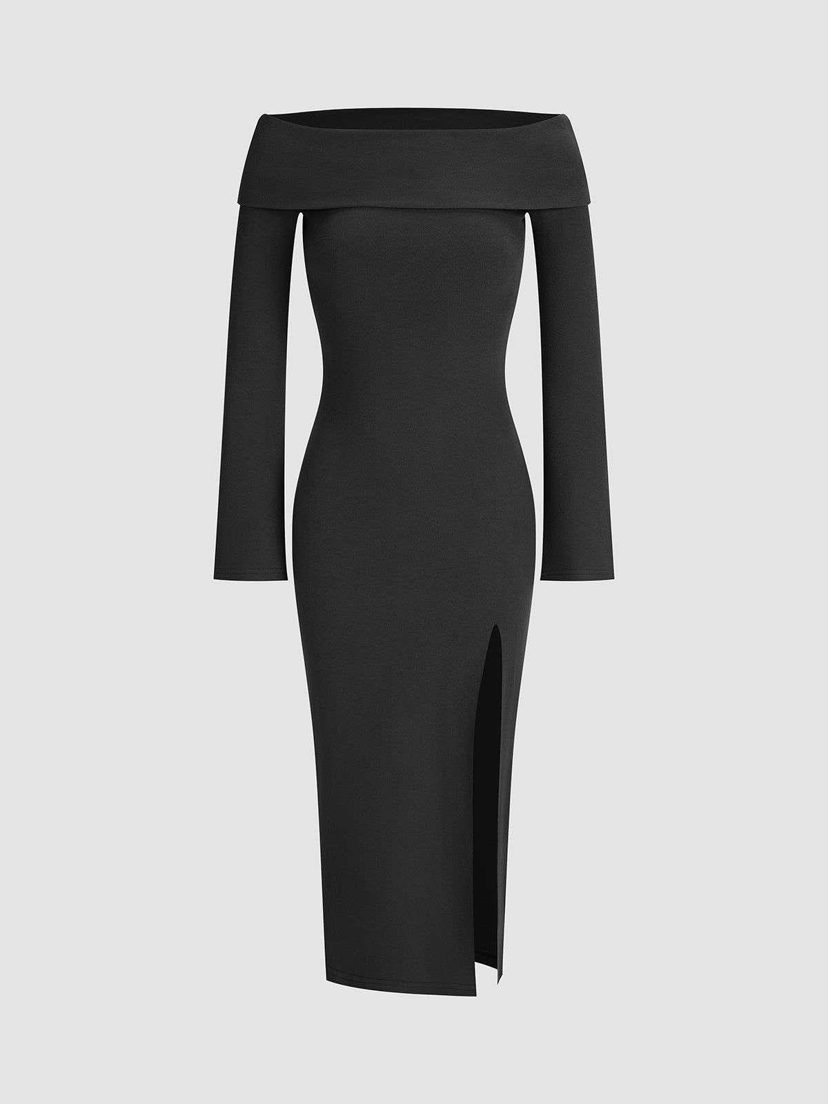 Basic Off Shoulder Slit Long Dress sold by COMMENSE product image thumbnail 5