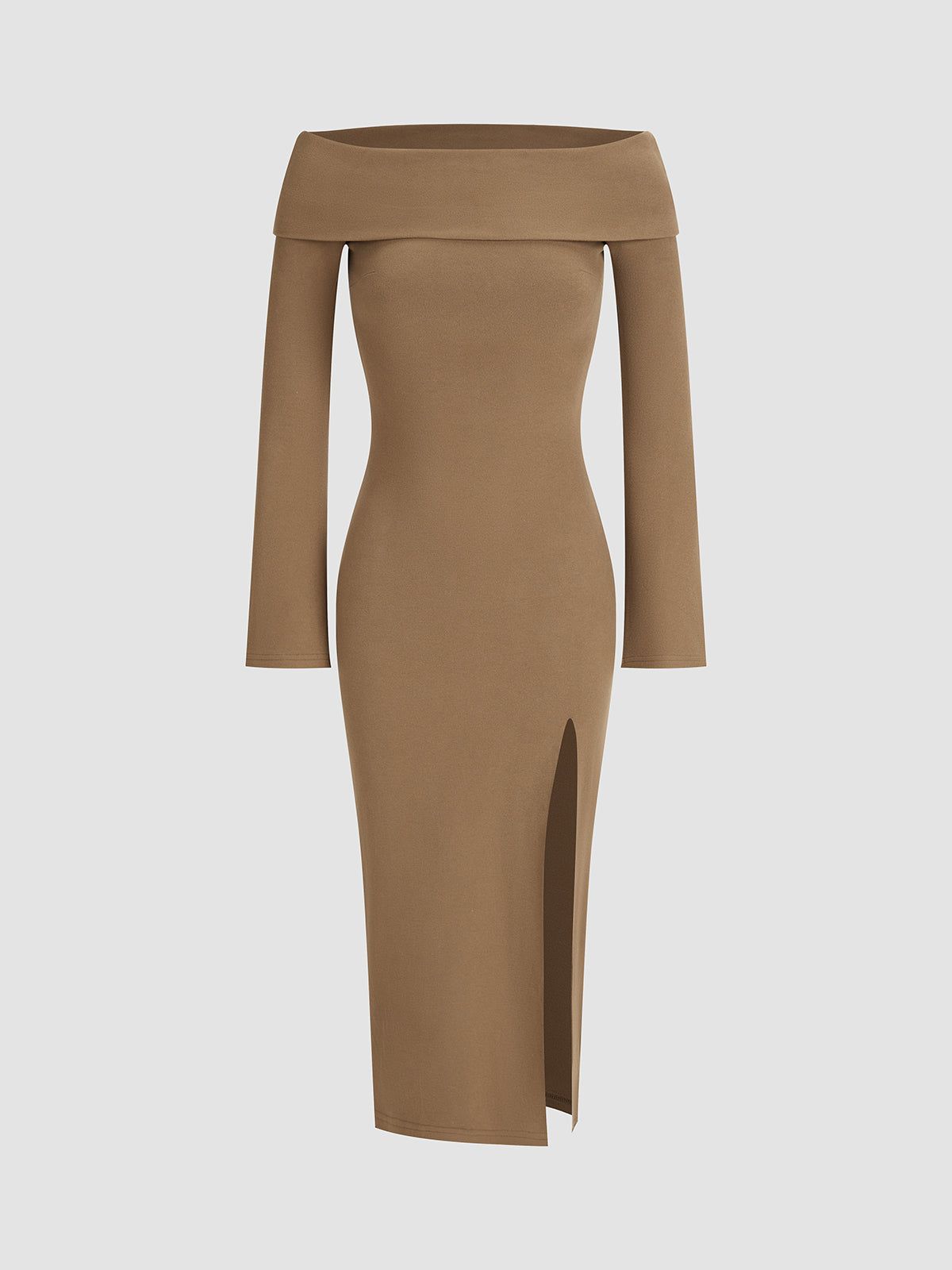 Basic Off Shoulder Slit Long Dress sold by COMMENSE