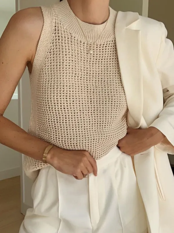 Knit Hollow Solid Vest made by COMMENSE