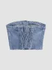 Button Up Denim Strapless Tube Top sold by COMMENSE