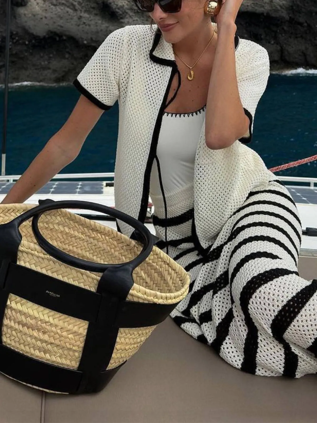 Eyelet Contrast Trim Tie-Front Cardigan sold by COMMENSE product image thumbnail 3