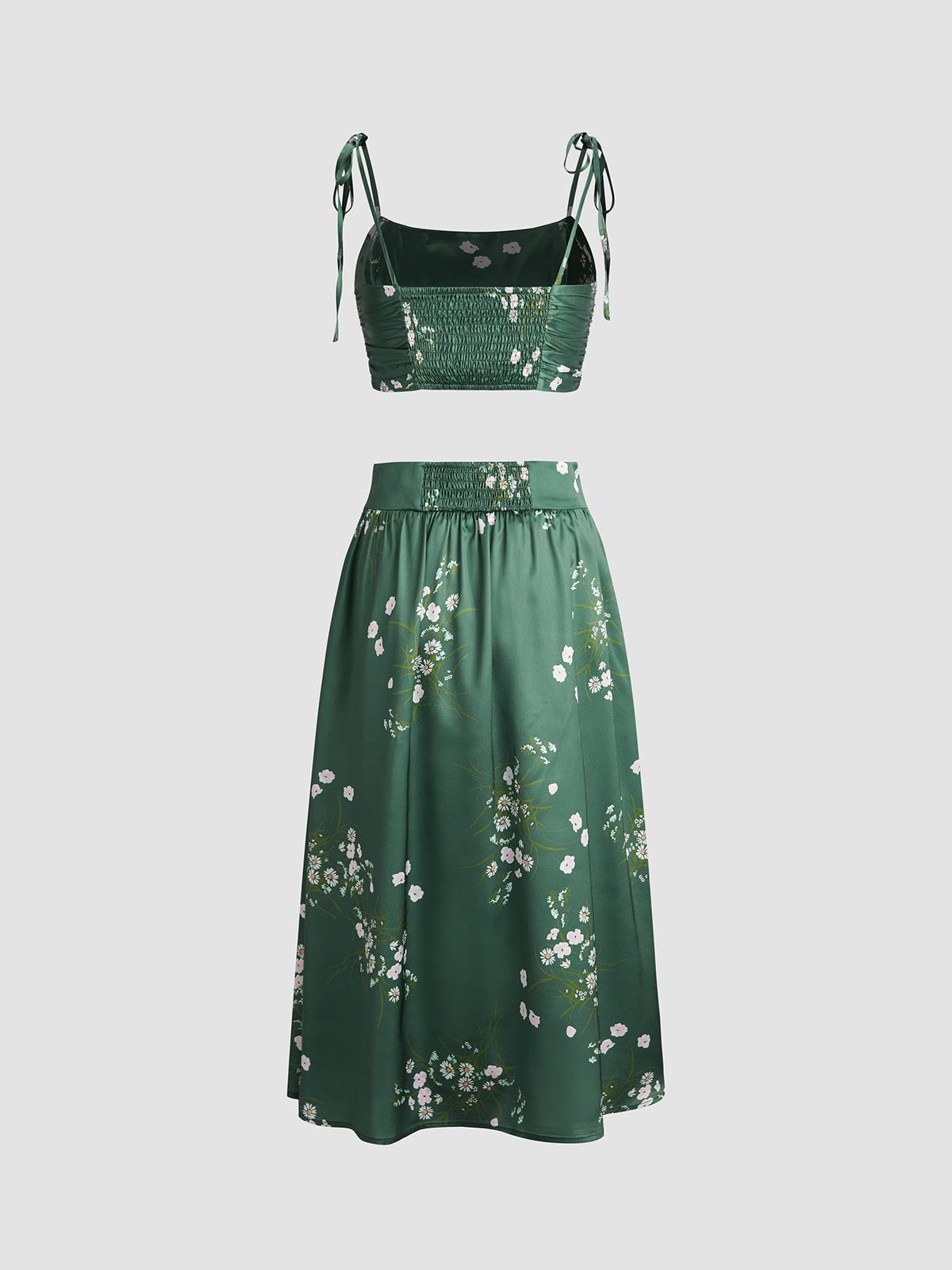 Emerald Green Floral Satin Two Piece Matching Set sold by COMMENSE product image thumbnail 2