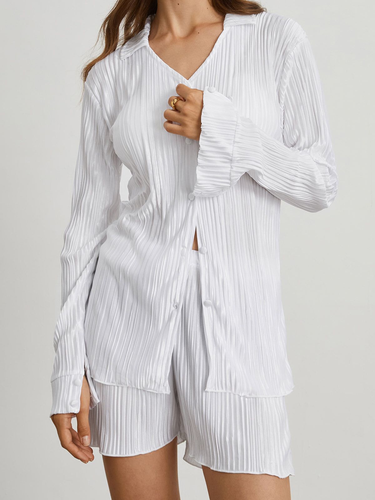 Snowflake Plisse Two Piece Shorts Set sold by COMMENSE