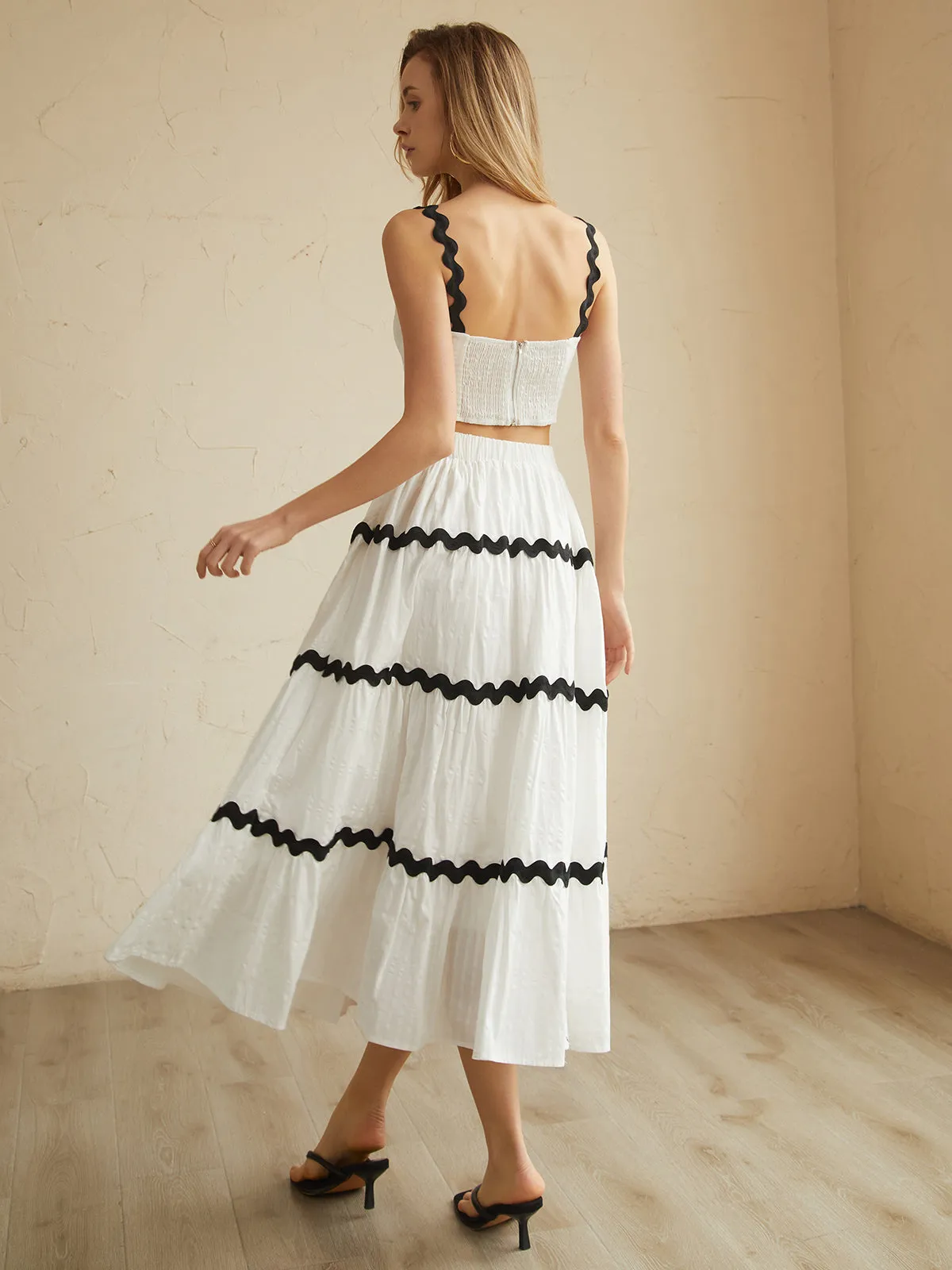 Cotton Contrast Trim Patchwork Skirt Set sold by COMMENSE product image thumbnail 3