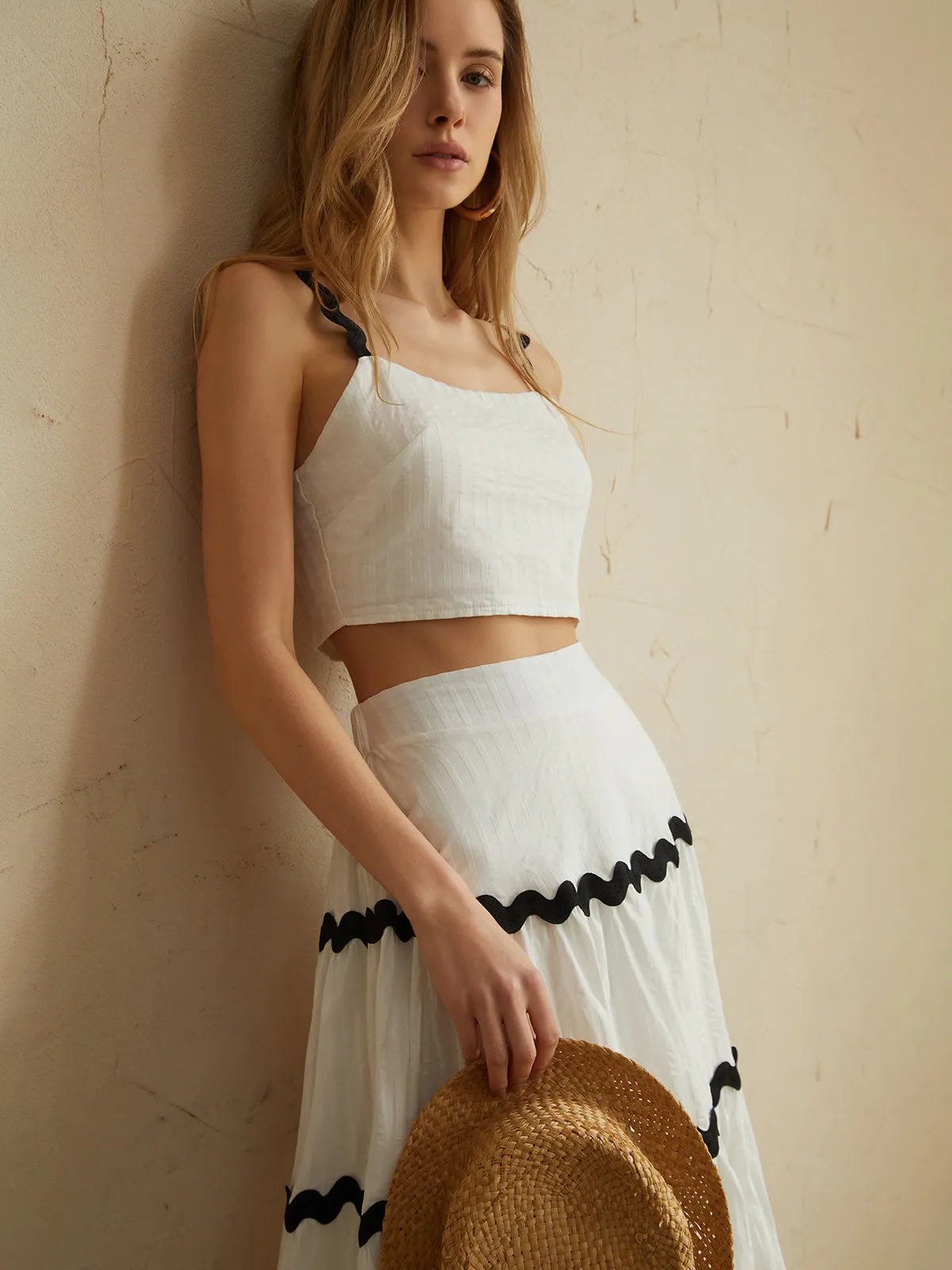 Cotton Contrast Trim Patchwork Skirt Set sold by COMMENSE product image thumbnail 4