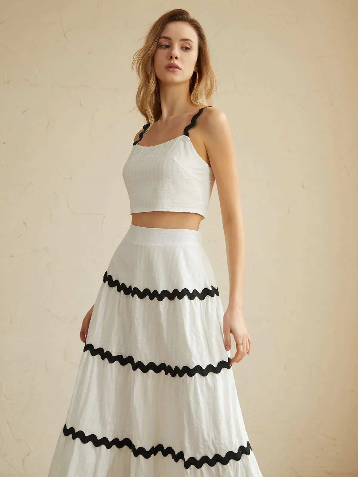 Cotton Contrast Trim Patchwork Skirt Set sold by COMMENSE product image thumbnail 5