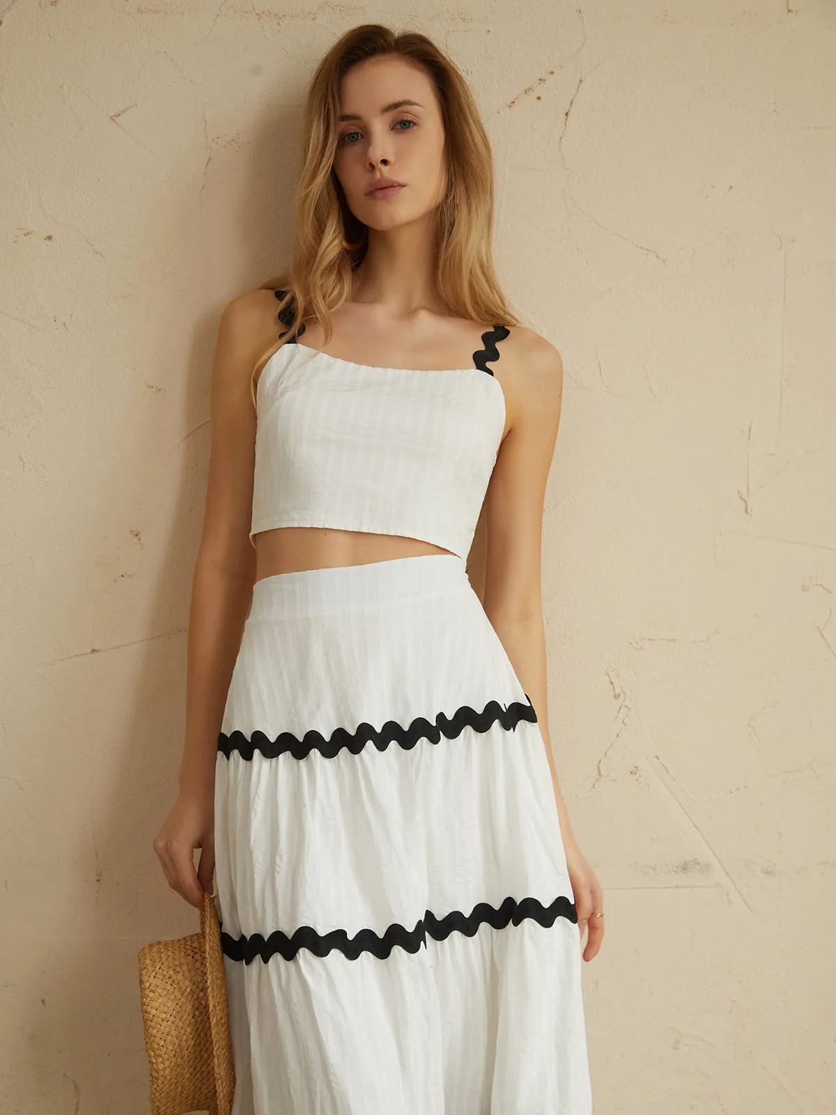 Cotton Contrast Trim Patchwork Skirt Set sold by COMMENSE product image thumbnail 2