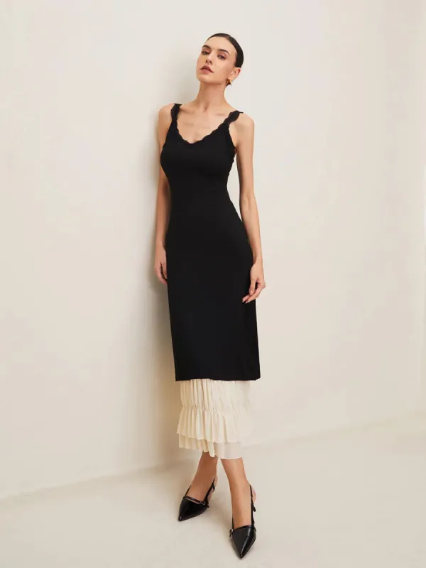 Mesh Panel V-Neck Dress sold by COMMENSE
