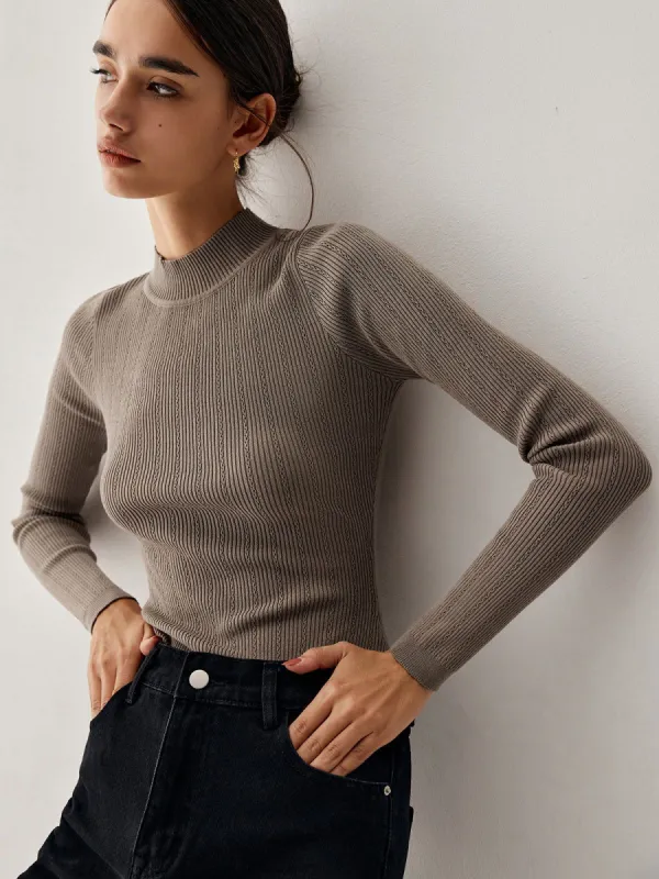 Rib Eyelet Long Sleeve Bodysuit sold by COMMENSE