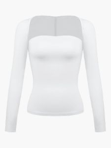 Solid Low Cut Long Sleeve Cut Out Top sold by COMMENSE