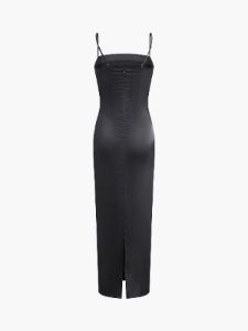 Rhinestone Trim Satin Midi Dress sold by COMMENSE