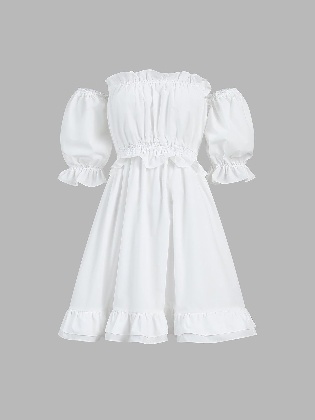Mediterranean Off Shoulder Ruffle Short Dress sold by COMMENSE