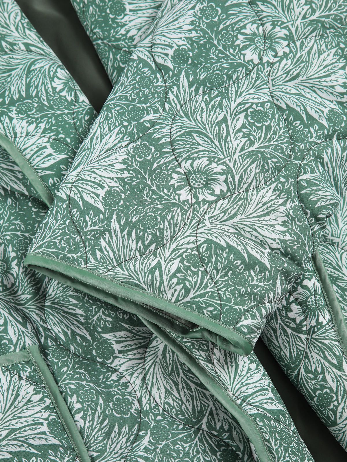 Green Floral Double Pockets Quilted Coat sold by COMMENSE product image thumbnail 4