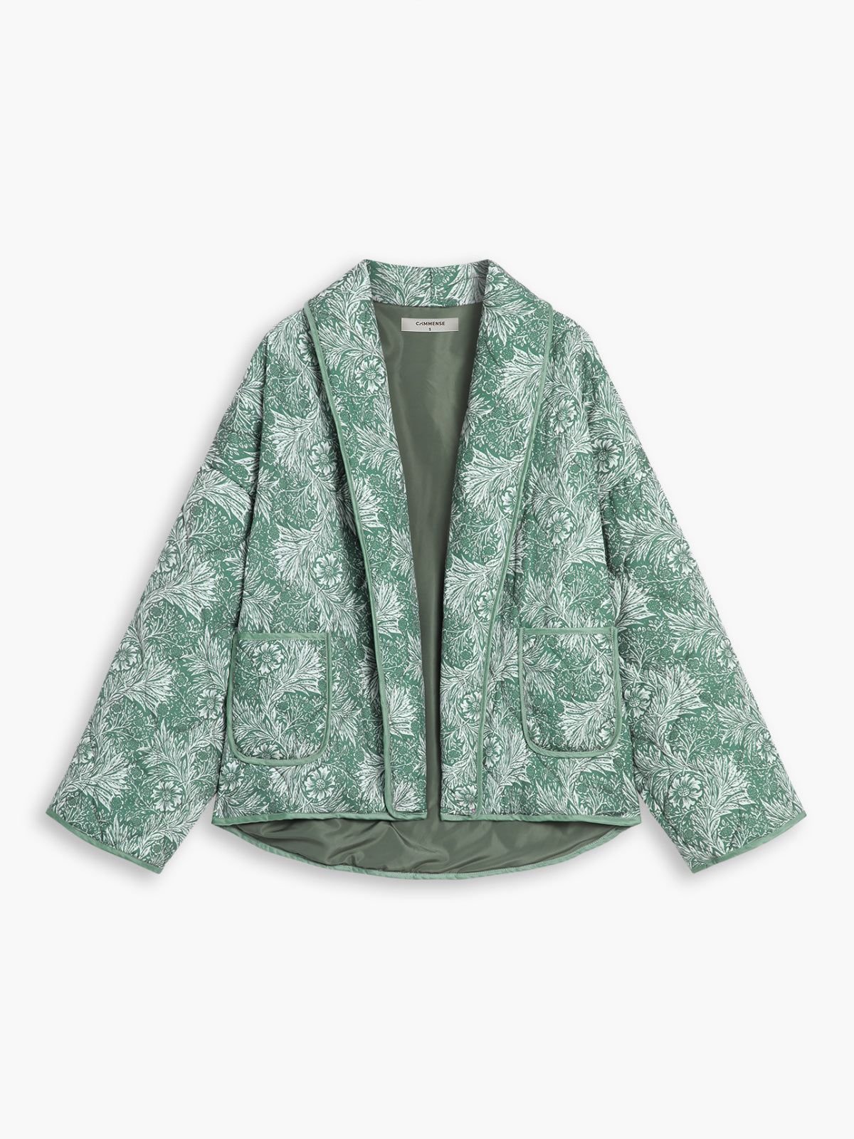 Green Floral Double Pockets Quilted Coat sold by COMMENSE