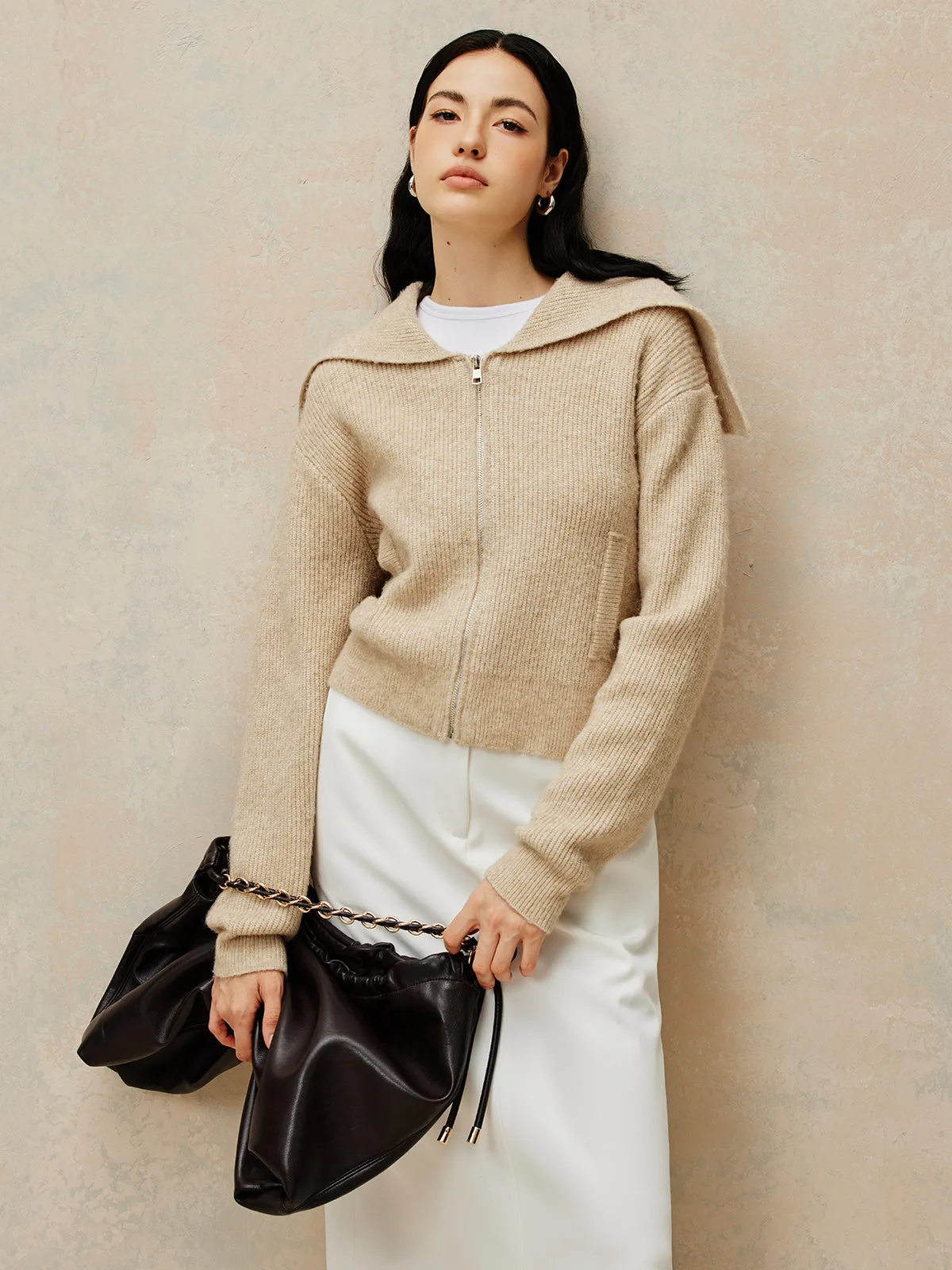 Zipper Pluffy Knit Outerwear sold by COMMENSE product image thumbnail 2